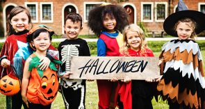 Children dressed up in Halloween costumes